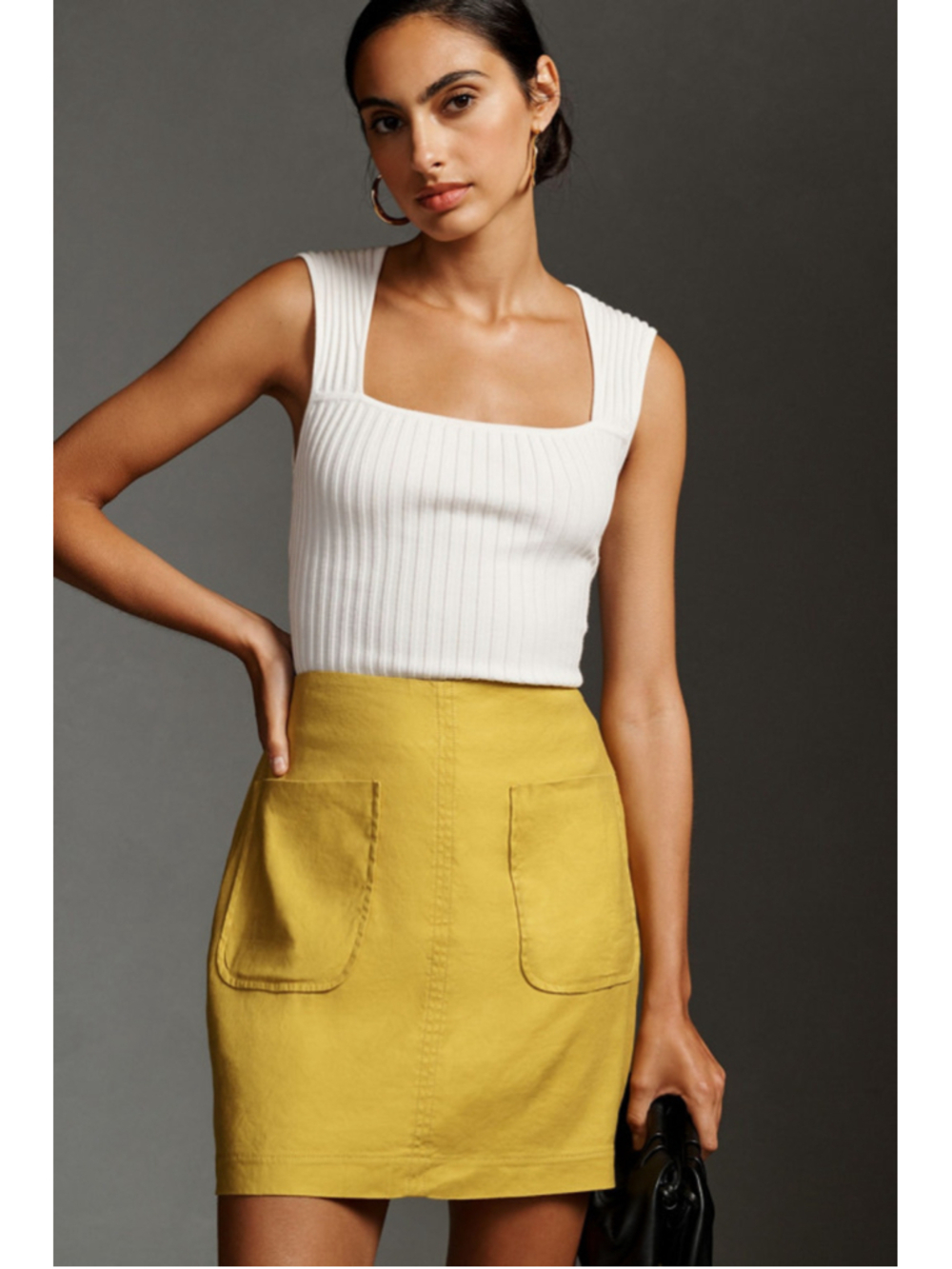 Anthropologie Maeve Mustard Yellow Patch Pocket Linen Blend Mini Size Large